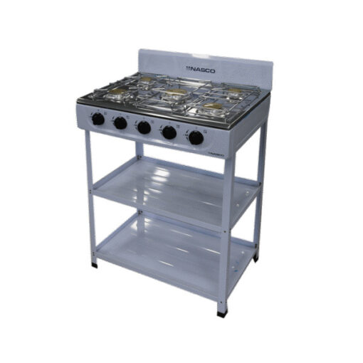 Nasco NASGS-K5CSS-S 5-Burner Gas Stove with 2 Shelves - Stainless Steel