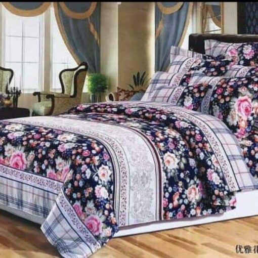 Floral Pattern Queen Size Bedsheet with 3 Pillow Covers