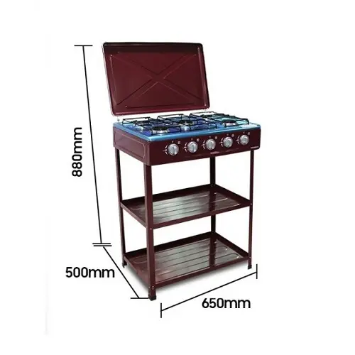 Nasco NASGS-K5BSM-S 5-Burner Gas Stove with 2 Shelves - Brown
