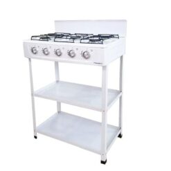 Nasco NASGS-K5BW-S 5-Burner Gas Stove with 2 Shelves - White
