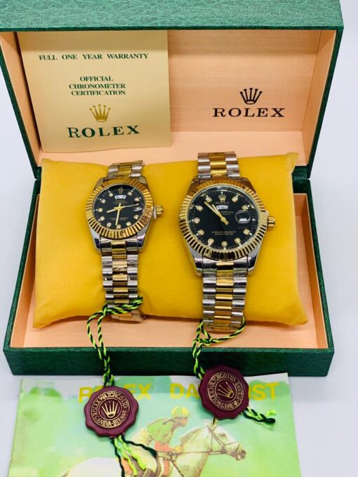 Rolex Datejust Replica Watch for Him and Her - Stainless Steel/Gold Strap and Black Dial