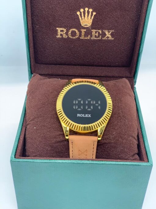 Rolex One Touch Unisex Digital Watch - Brown Leather Strap