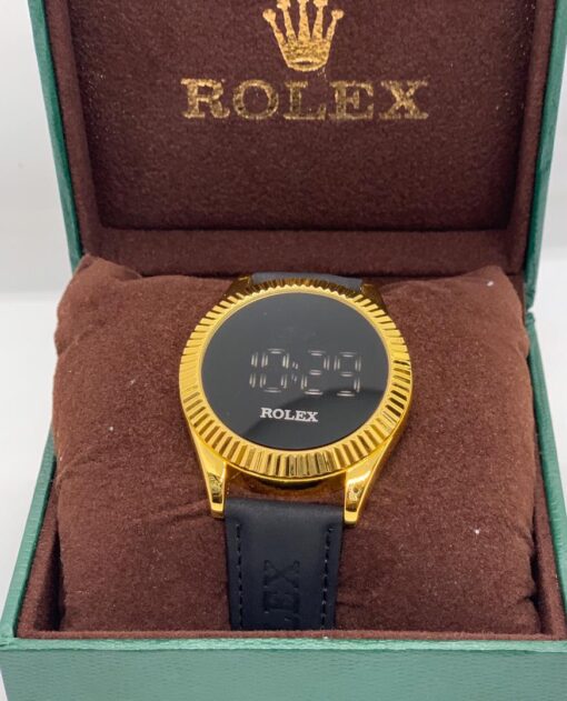Rolex One Touch Unisex Digital Watch - Black Leather Strap