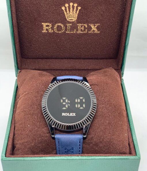 Rolex One Touch Unisex Digital Watch - Blue Leather Strap