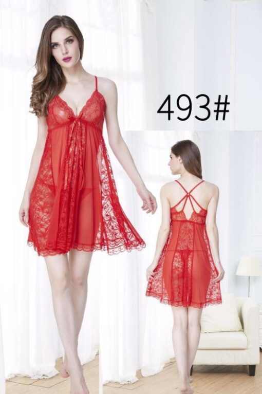 Generic Babydoll Chemise Lingerie with G-String - Red