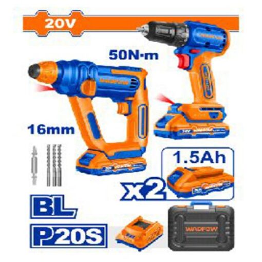 Wadfow Cordless 20V Drill 50Nm+ Rotary Hammer 16mm + 2 Battery - WOS240681