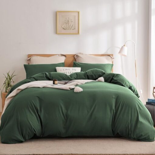 3Pcs Luxury Dark Green King Size Duvet/Bedsheet Set